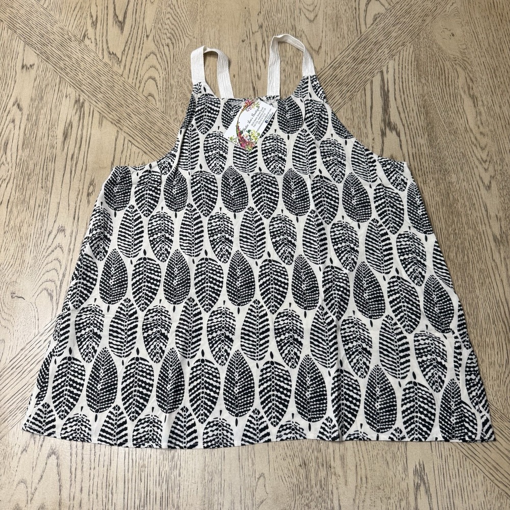 New Black Swan Large White Black‎ Leaf Print Sleeveless Tank Top NWT